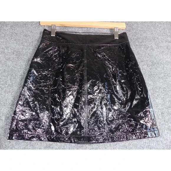 7 For All Mankind Small Skirt 100% Genuine Leather Womens Black A-line $495 NWT Women